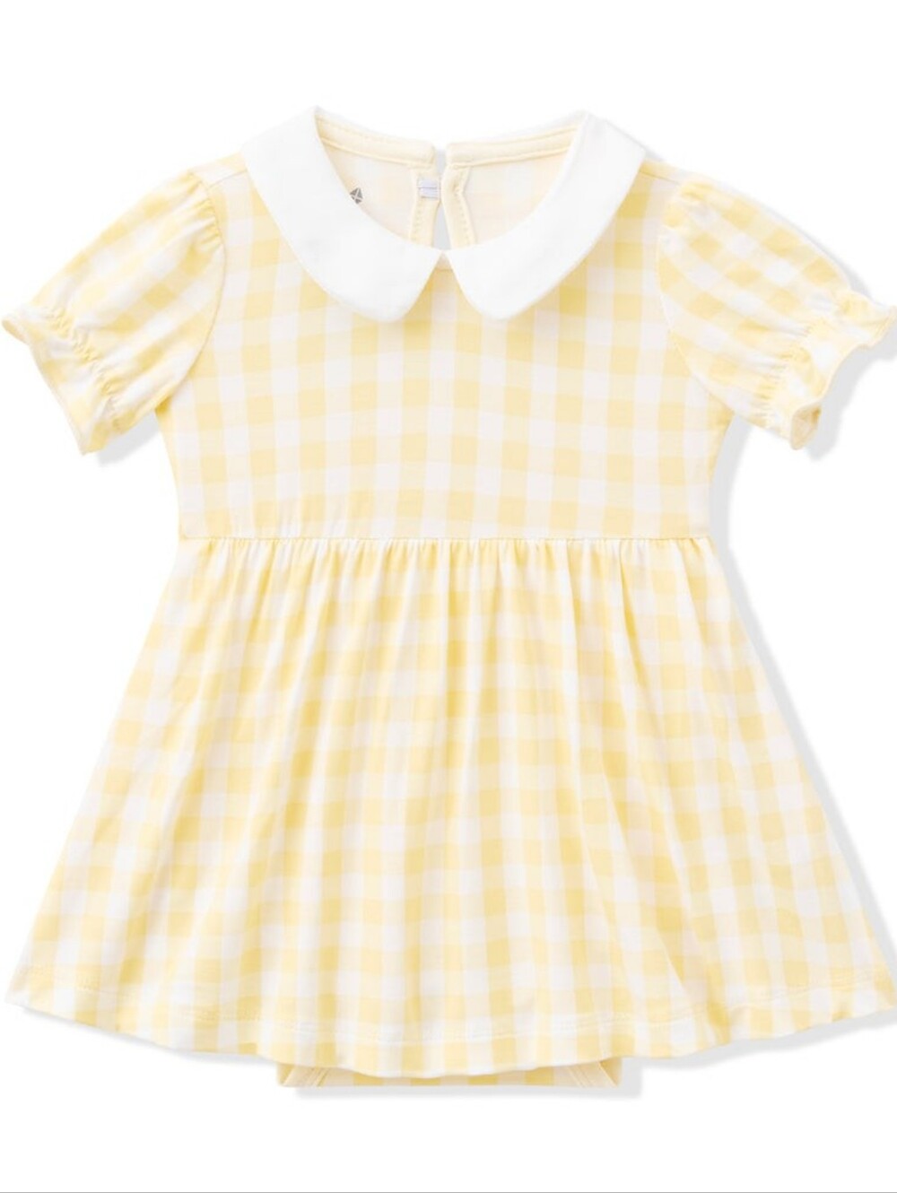 NWT Kyte Baby Peter Pan Collar Bodysuit Dress in Gingham Chamomile, 0-3 Months
